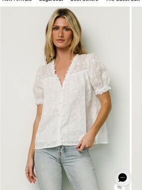 Baltic Born Pauline Embossed Top Blouse Puff Sleeve White Size Small